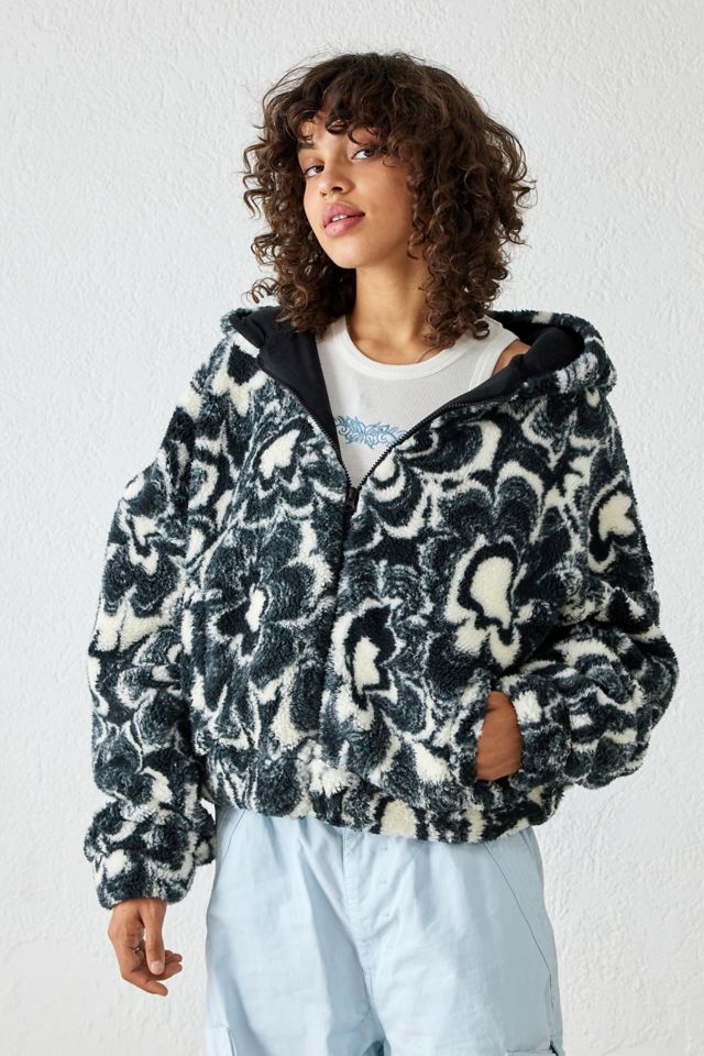 Urban Outfitters UO Patterned Fleece Hooded Jacket Size M