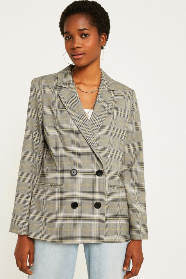 UO Yellow Check Double Breasted Blazer | Urban Outfitters UK