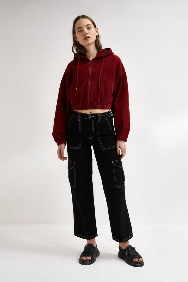 Urban Outfitters – Gekürzte Cordjacke in Rostrot mit Kapuze #1