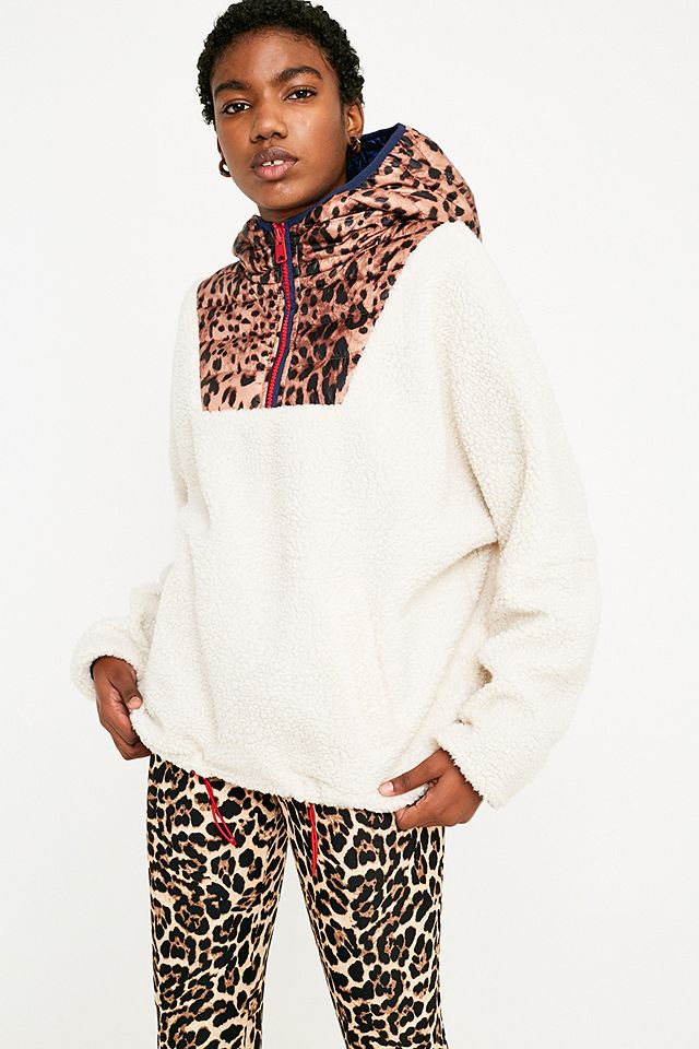 UO Leopard + Borg Popover Jacket | Urban Outfitters UK