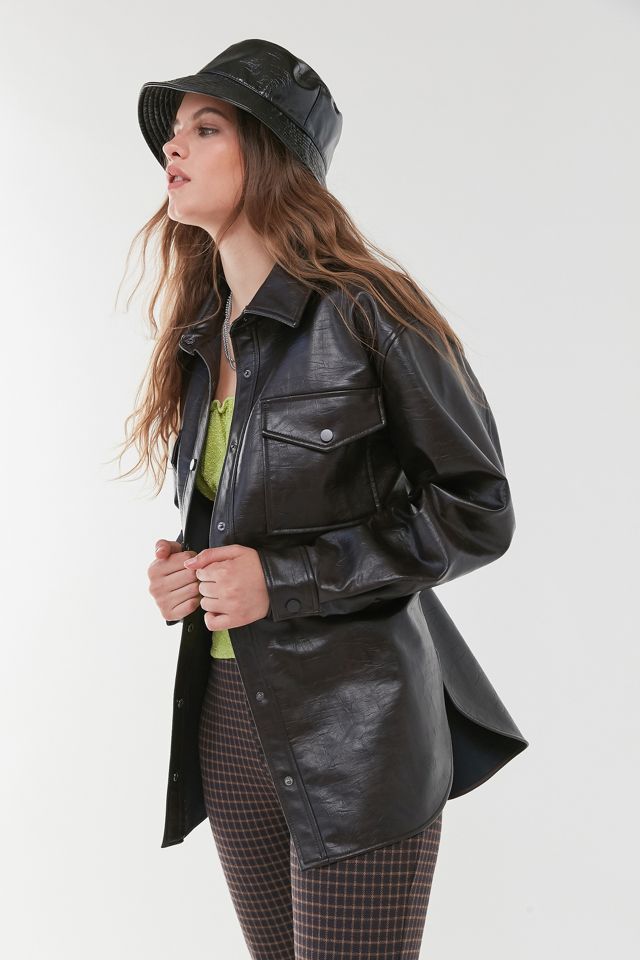 UO Faux Leather Shirt Jacket