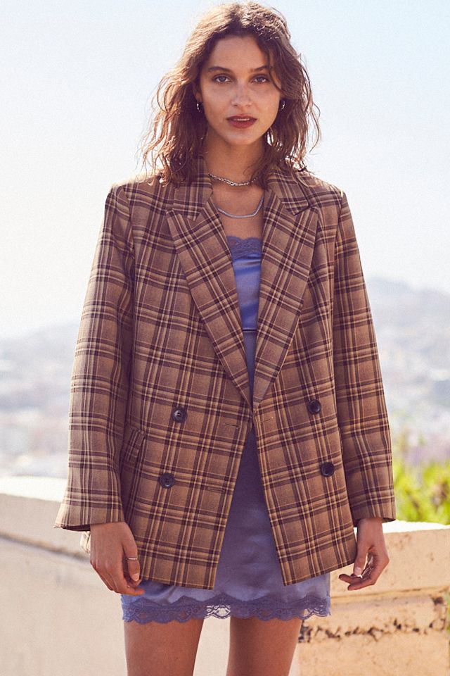 UO '90s Check Oversized Blazer Urban Outfitters UK