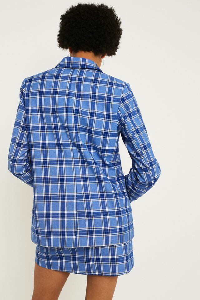 Blazer Vintage Femme Rosanna B. Bleu à Carreaux - Taille 8, Double Boutonnage, Très Bon état