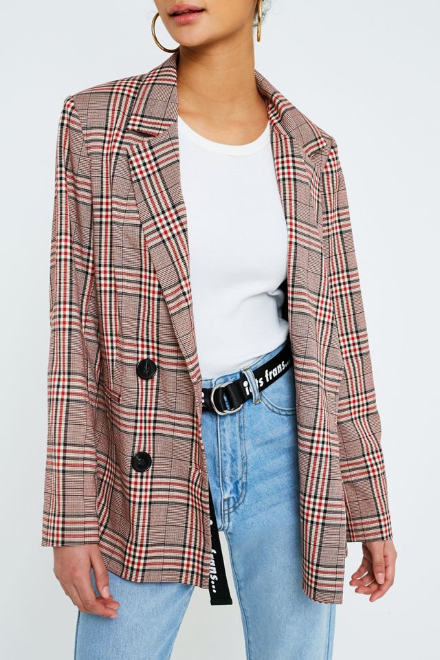 UO Bold Red Check Blazer #4
