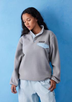 iets frans. Grey Washed Popover Fleece - Grey S at Urban Outfitters