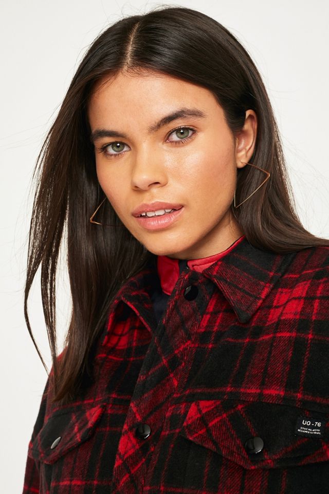 UO Red and Black Check Wool Overshirt #4