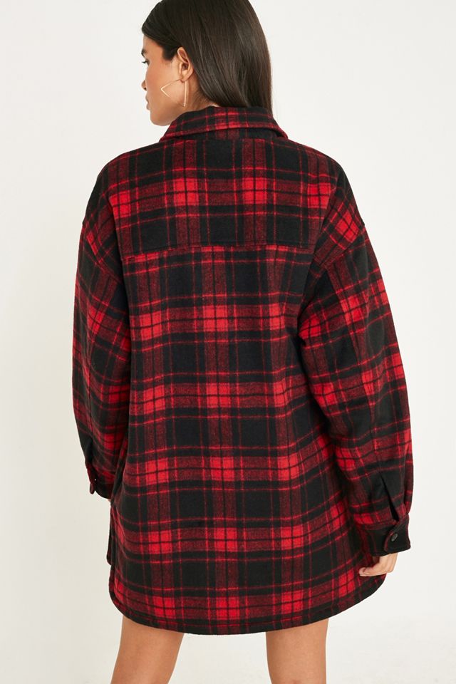 UO Red and Black Check Wool Overshirt #5