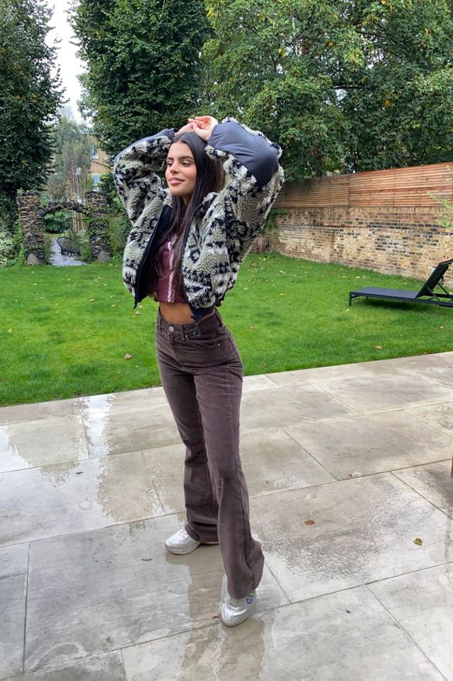 iets frans... Green & Black Printed Cropped Fleece Jacket #1