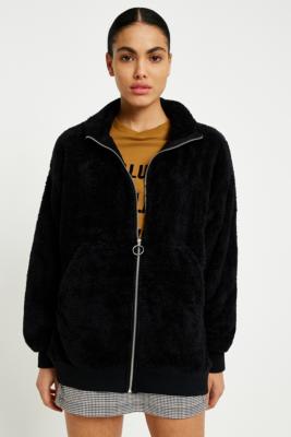 UO Black Zip-Up Fleece Jacket | Urban Outfitters UK