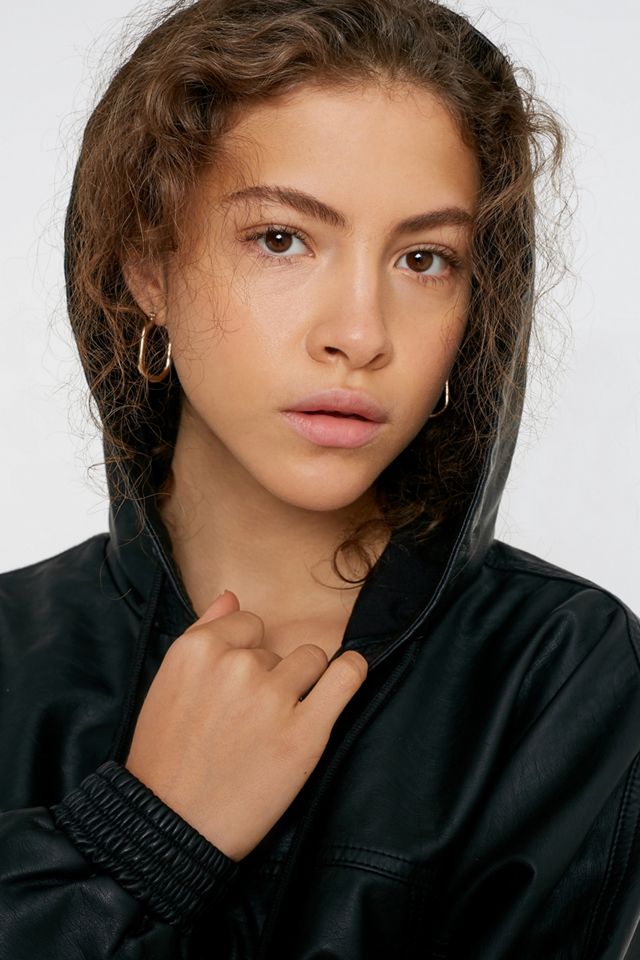 UO Faux Leather Hooded Crop Jacket #1