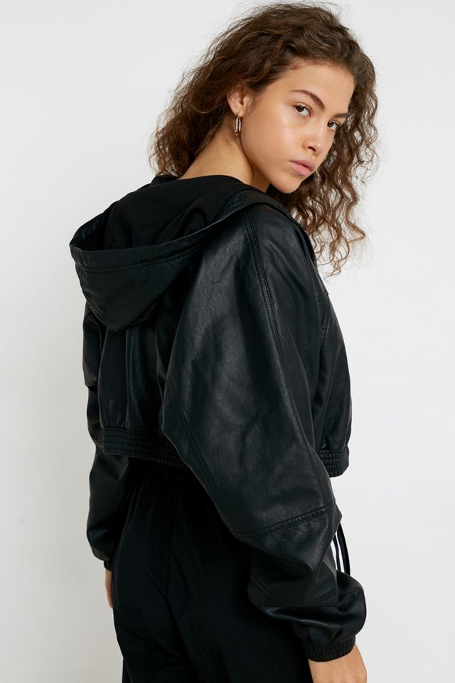 UO Faux Leather Hooded Crop Jacket #3