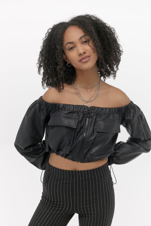 UO Off The Shoulder Faux Leather Top Urban Outfitters UK