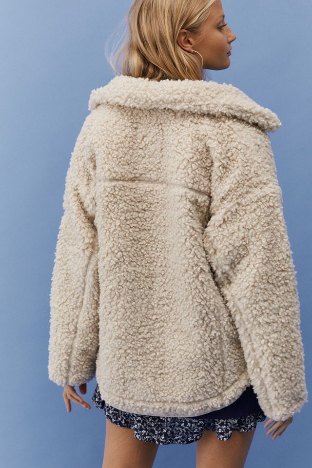 UO Cosy Borg Zip-Through Ivory Jacket #4