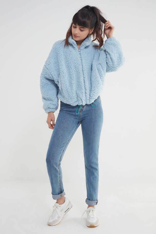 UO Willow Fuzzy Blue Drawstring Teddy Jacket