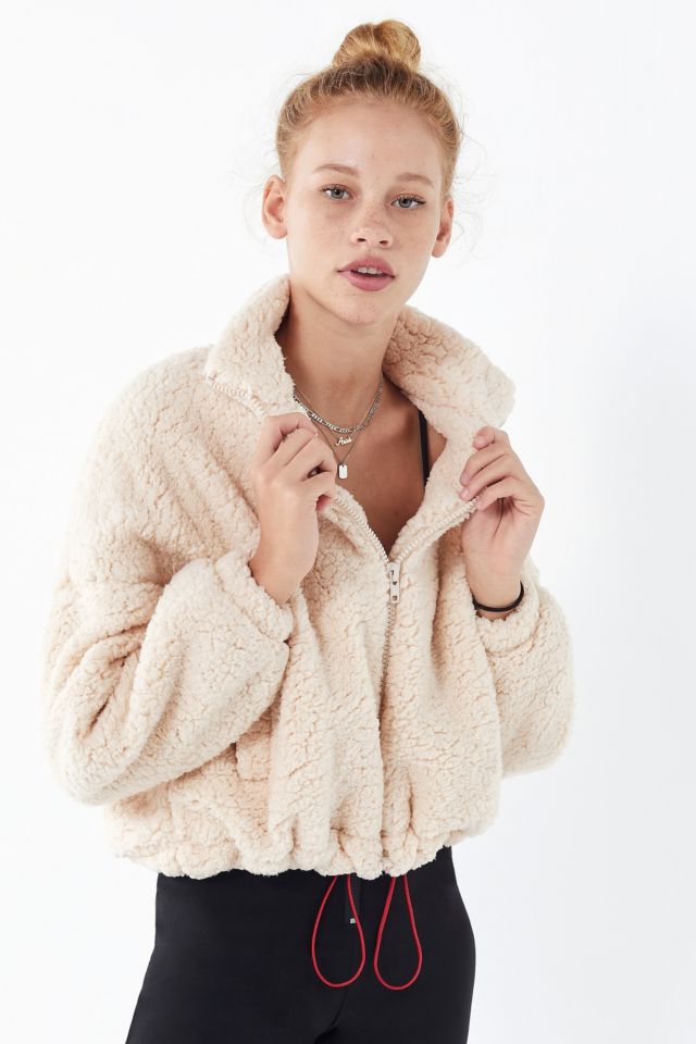 Uo cream 2025 teddy crop jacket