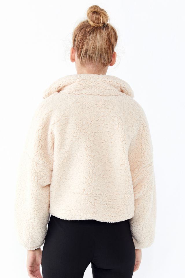 Fuzzy drawstring teddy jacket best sale