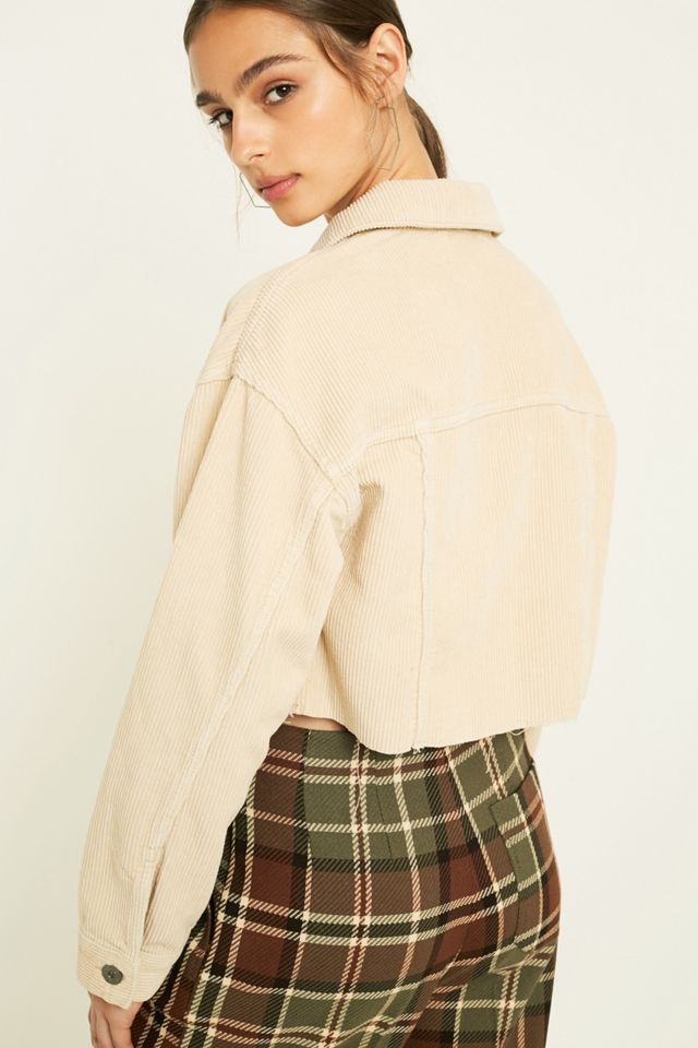 BDG Ecru Corduroy Cropped Trucker Jacket #3