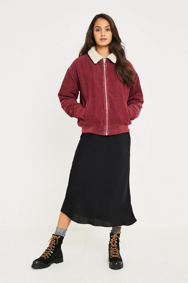 UO - Veste Harrington en velours et peau de mouton bordeaux #1