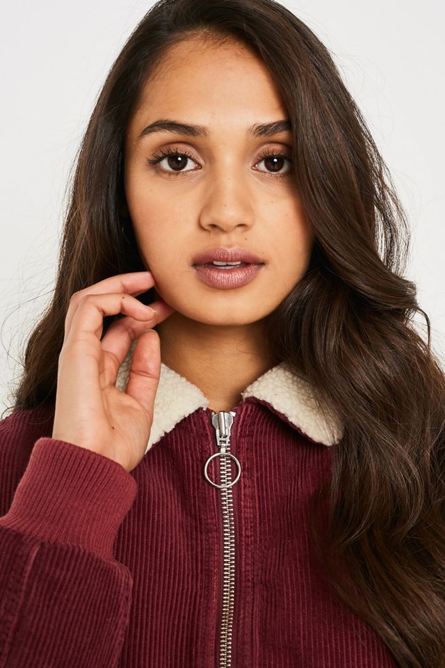 UO - Veste Harrington en velours et peau de mouton bordeaux #2