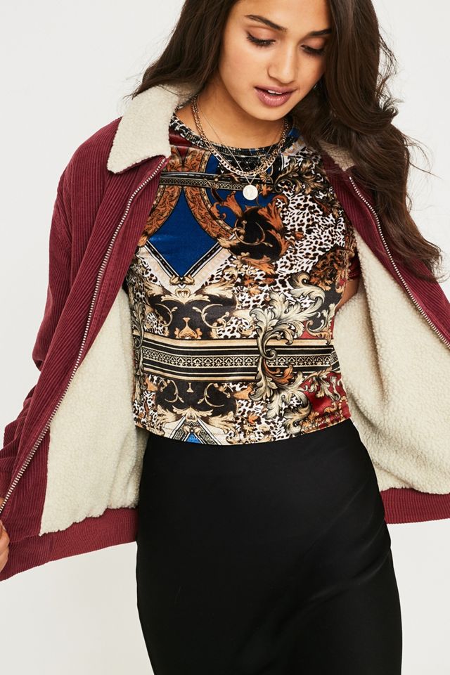 UO - Veste Harrington en velours et peau de mouton bordeaux #4