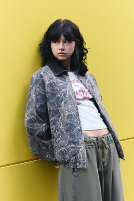 BDG Dark Leaf Print Harrington Jacket - Dark Green M at Urban Outfitters