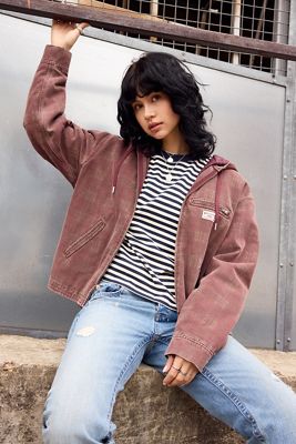 BDG Burgundy Check Skate Jacket