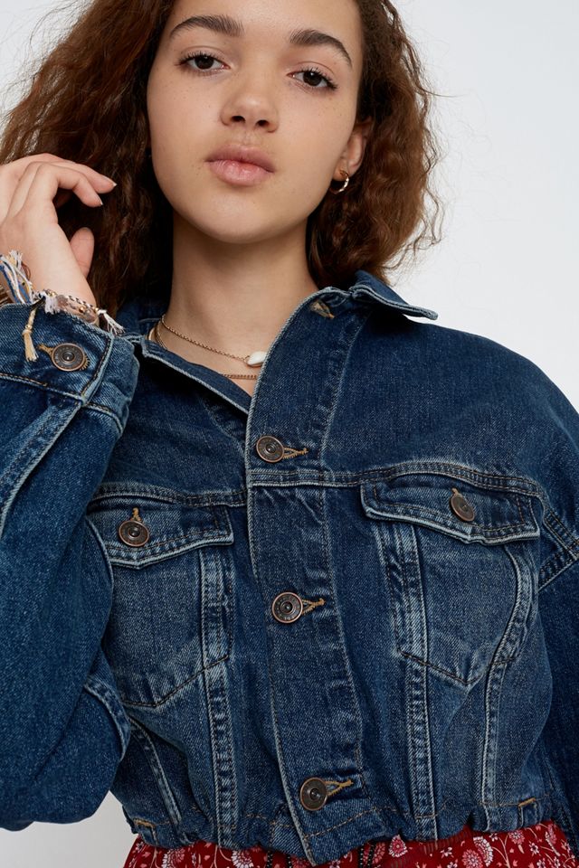 BDG Cropped Bubble Hem Western Denim Trucker Jacket #1