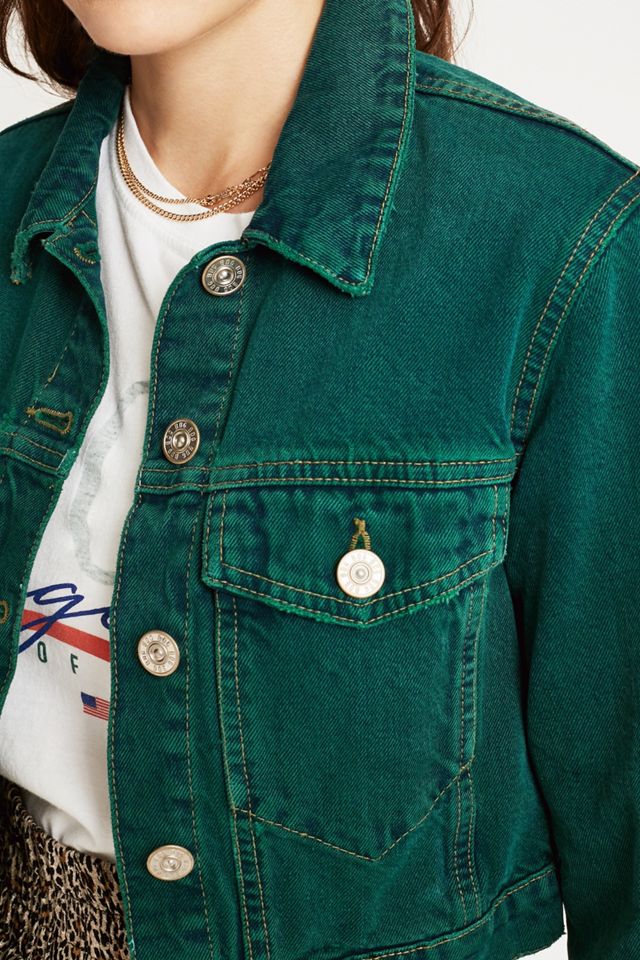 BDG Overdyed Green Crop Trucker Jacket #1