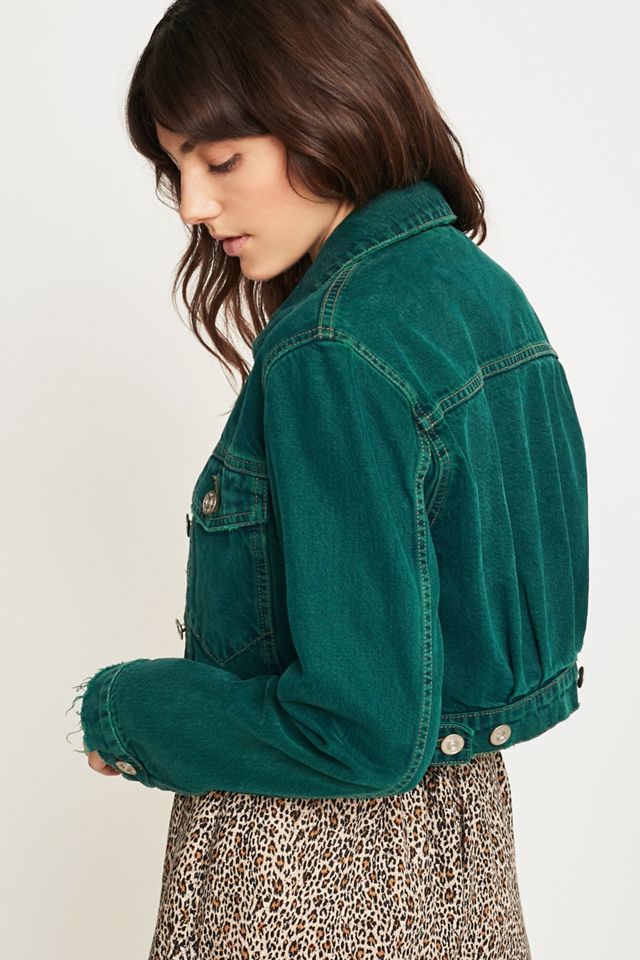 BDG Overdyed Green Crop Trucker Jacket #3
