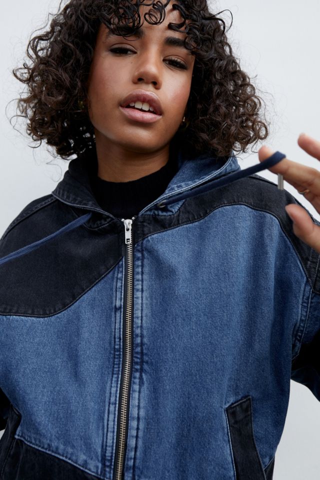 Oversized Swirl Hooded Denim Jacket