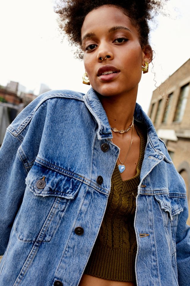 Urban outfitters denim hot sale fur jacket