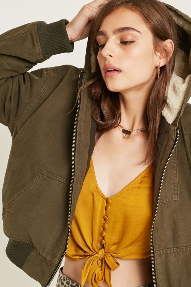 UO Canvas Hooded Bomber Jacket #4