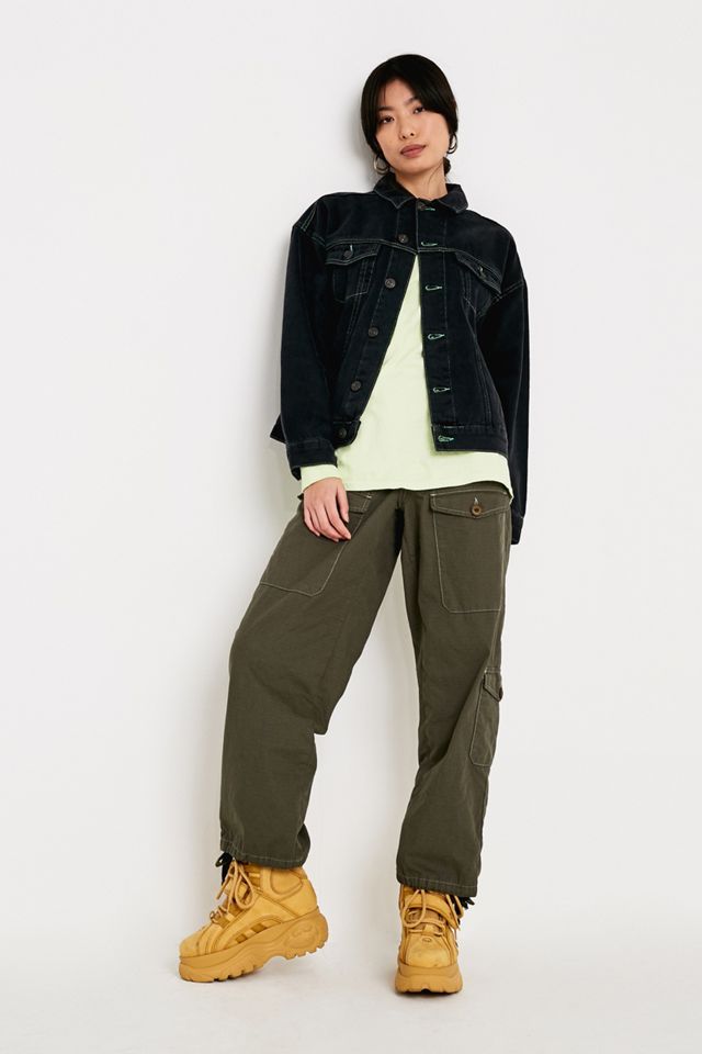 UO Black Neon Stitch Western Trucker Jacket #2