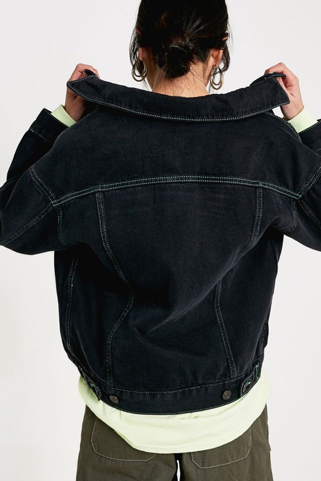 UO Black Neon Stitch Western Trucker Jacket #3