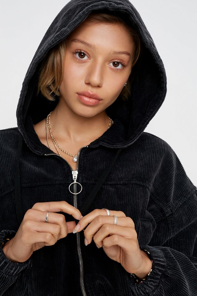 BDG - Veste courte à capuche en velours côtelé délavée à l'acide  #1