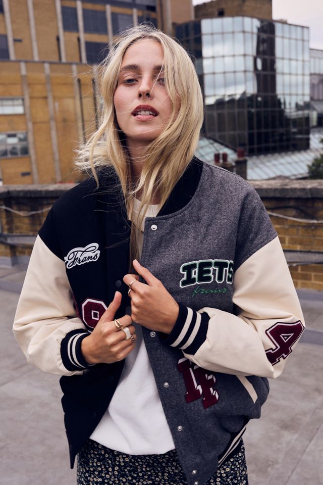 iets frans... Dark Grey Molly Spliced Varsity Jacket #2