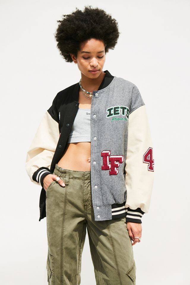 iets frans... Dark Grey Molly Spliced Varsity Jacket #5