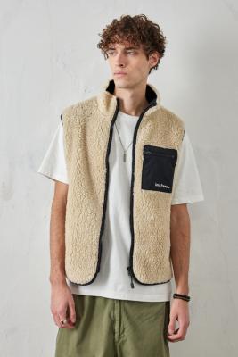 iets frans. Contrast Pocket Fleece Gilet - Beige S at Urban Outfitters