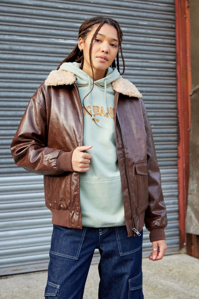 Uo oversized faux 2025 leather aviator jacket