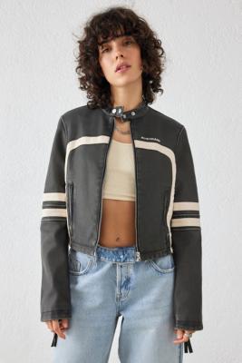 iets frans... Faux Leather Cropped Motocross Jacket