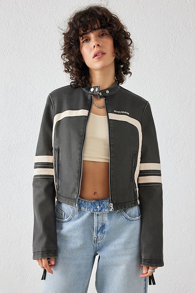 iets frans... Jessy Faux Leather Cropped Motocross Jacket