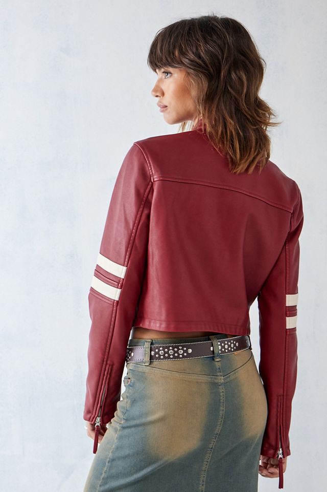 iets frans... Jessy Faux Leather Cropped Motocross Jacket  #3