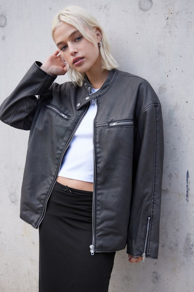 BDG Bobby Oversized Faux Leather Biker Jacket