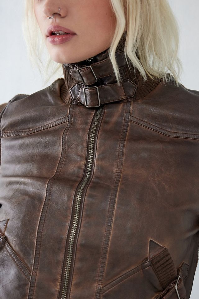BDG Faux Leather Ribbed Sleeve Jacket  #1