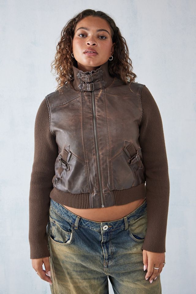 BDG Faux Leather Ribbed Sleeve Jacket  #7