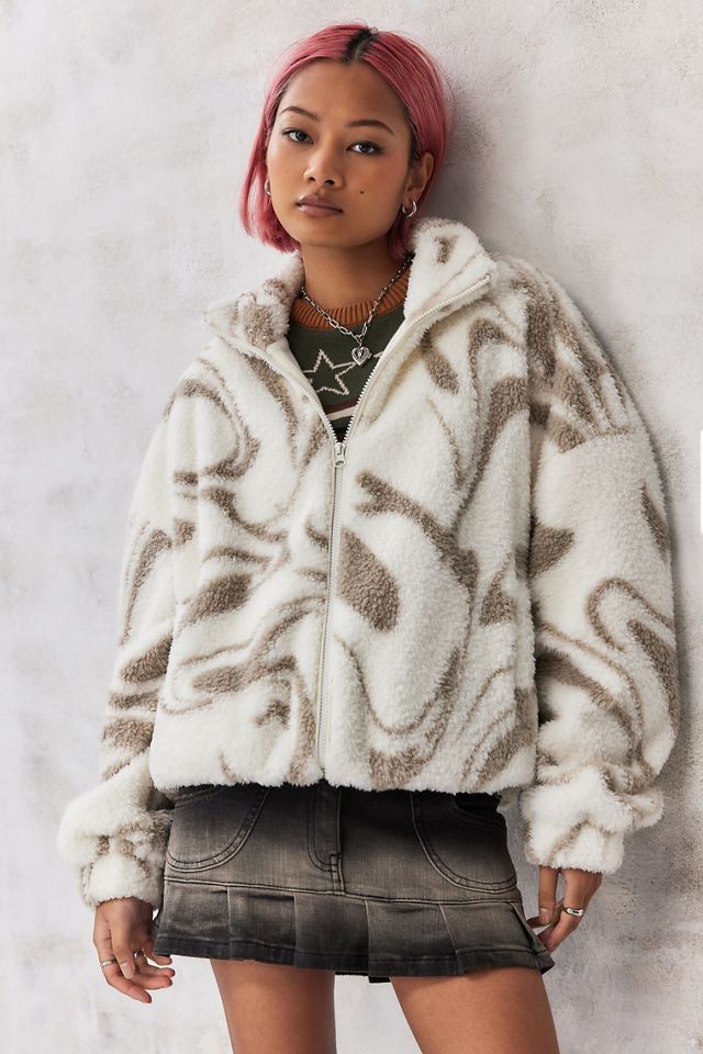 UO Olivia Zip-Through Sherpa Swirl Jacket  #3