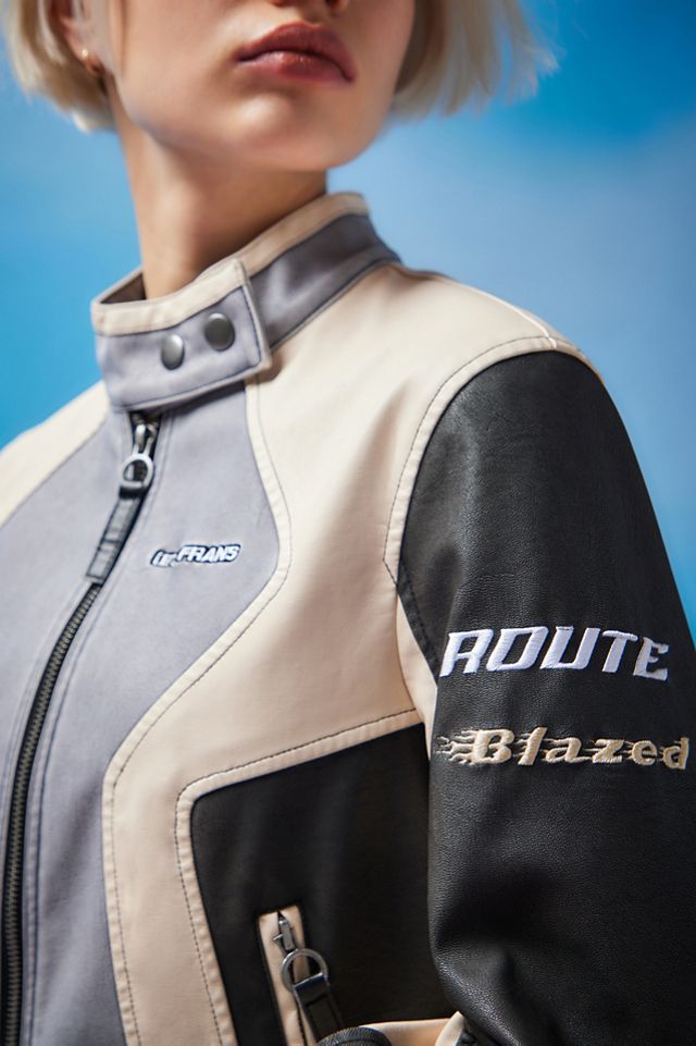 iets frans... Faux Leather Panelled Motocross Jacket #2