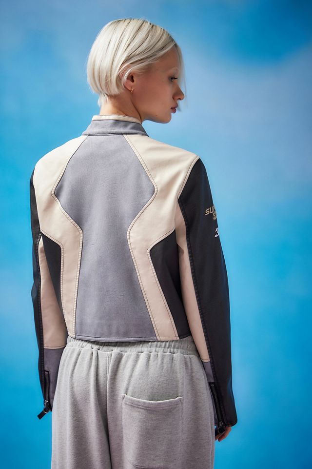 iets frans... Faux Leather Panelled Motocross Jacket #3