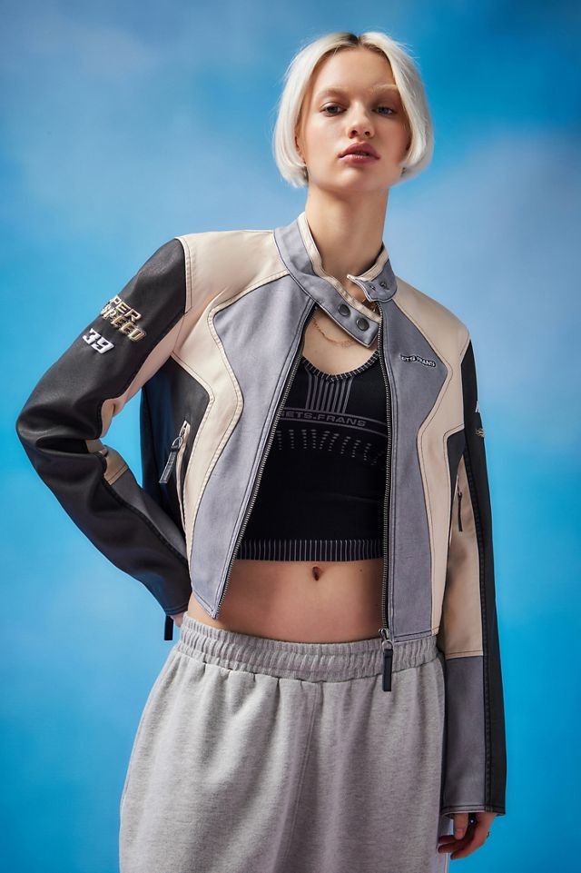 iets frans... Faux Leather Panelled Motocross Jacket #4