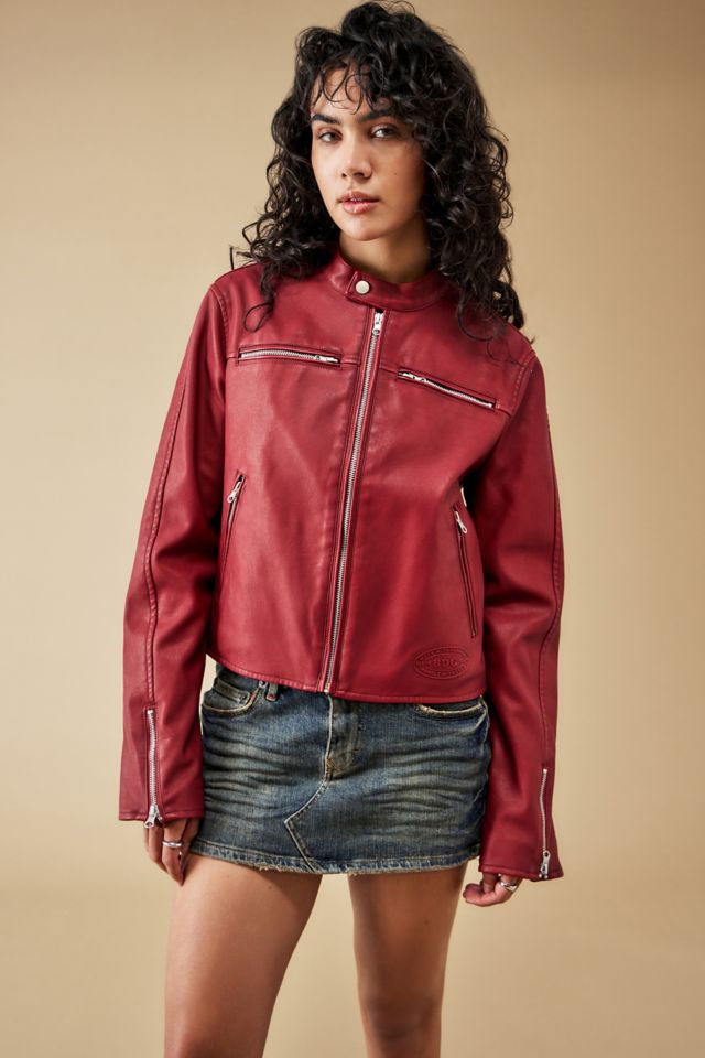 Faux red 2025 leather jacket